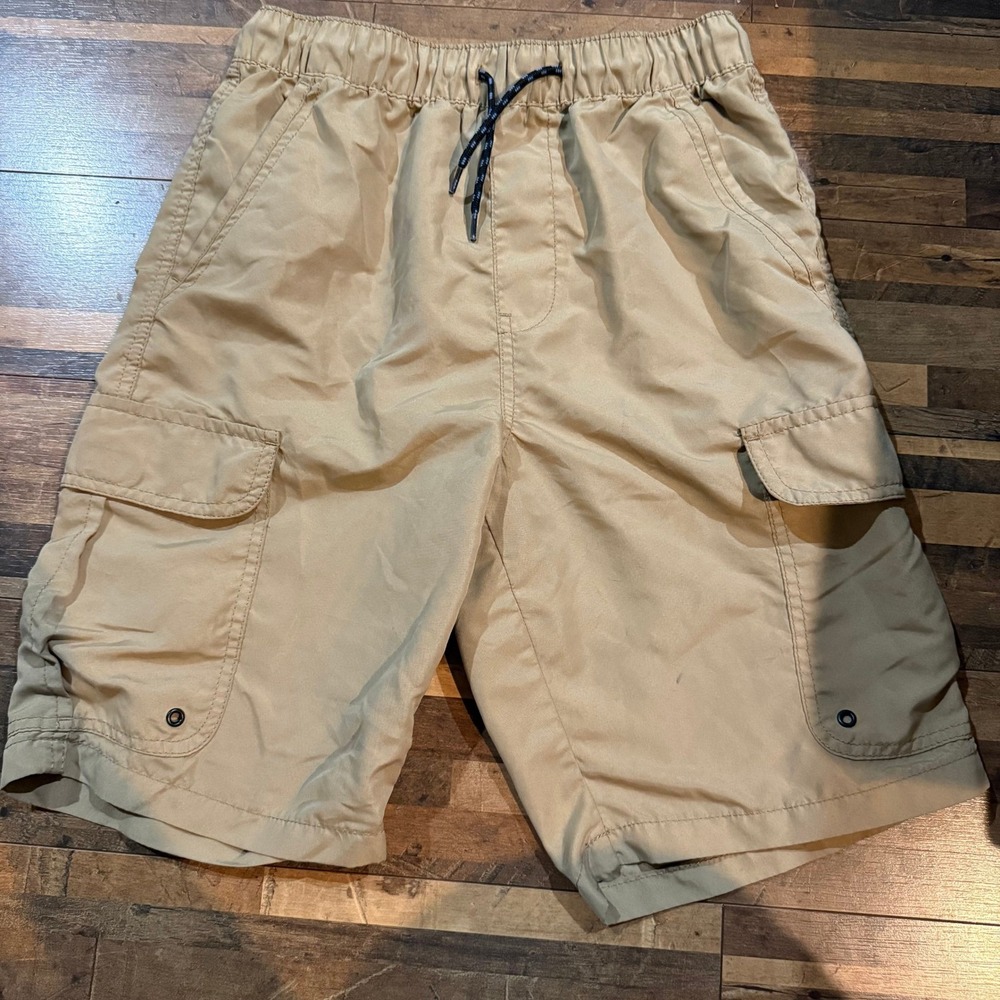 Plugg Co Cargo Shorts Kids L 14-16 Tan Good Drawstring Elastic Waist Utility